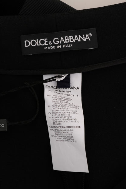Pantalon Dolce & Gabbana en Laine Stretch Noire Orné de Cristaux