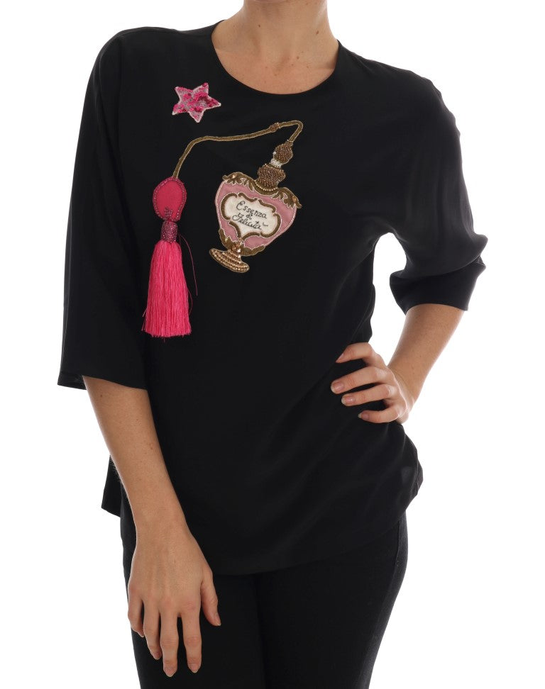 Chemisier en soie noire avec cristaux Dolce & Gabbana Fairy Tale