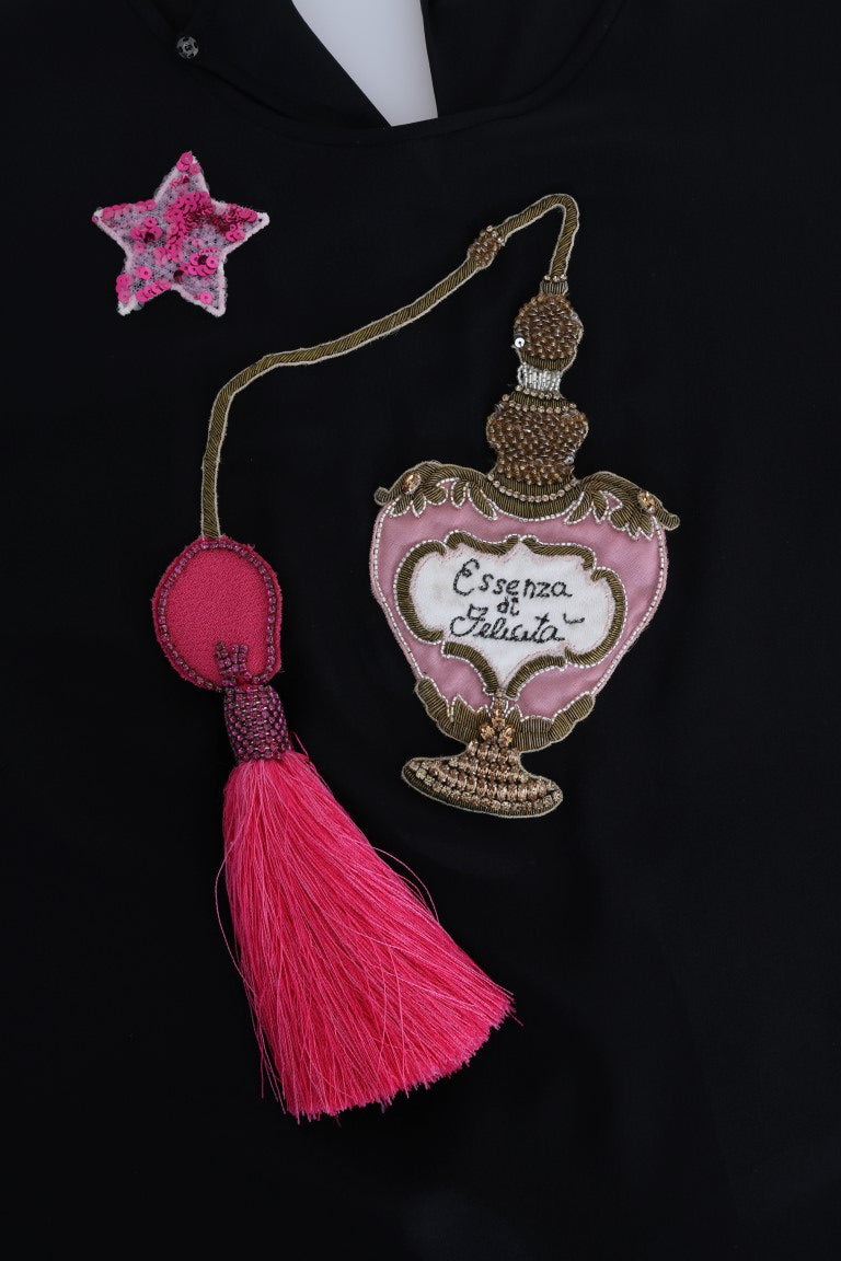 Chemisier en soie noire avec cristaux Dolce & Gabbana Fairy Tale