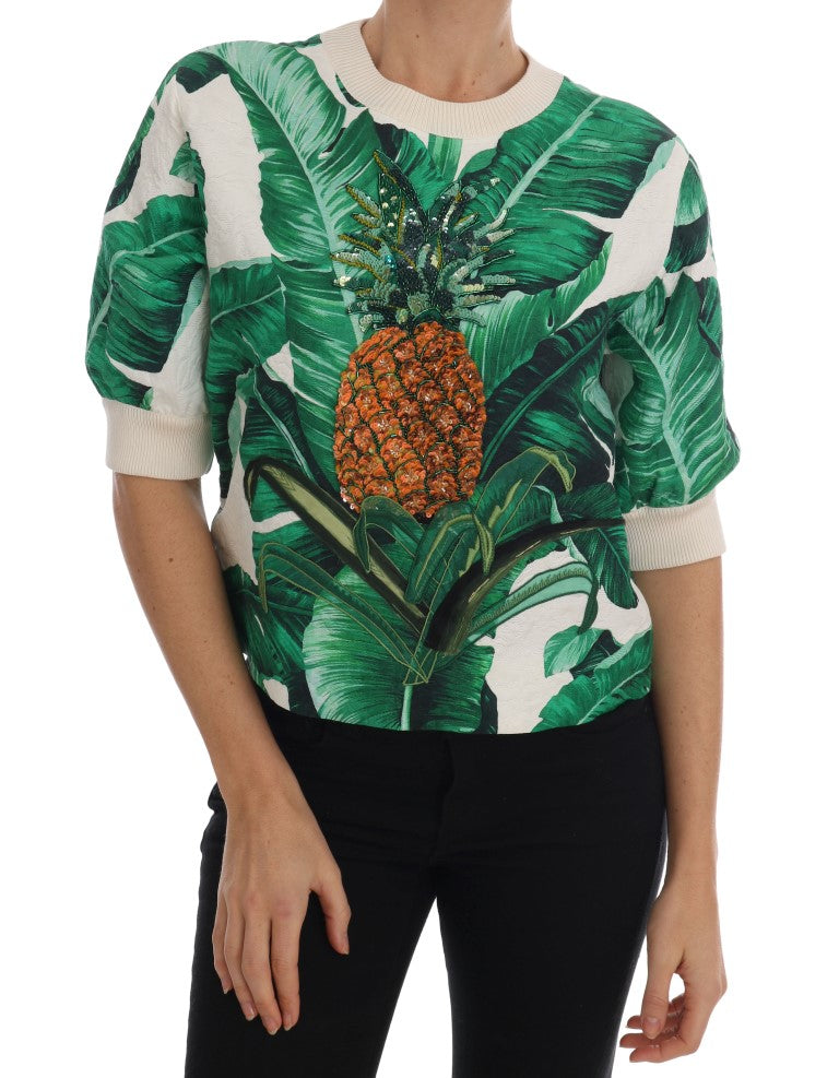 Pull col rond à sequins Dolce & Gabbana ananas banane