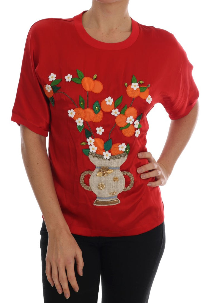 Dolce & Gabbana Jarrón Naranja de Seda Roja con Tapa de Cristal