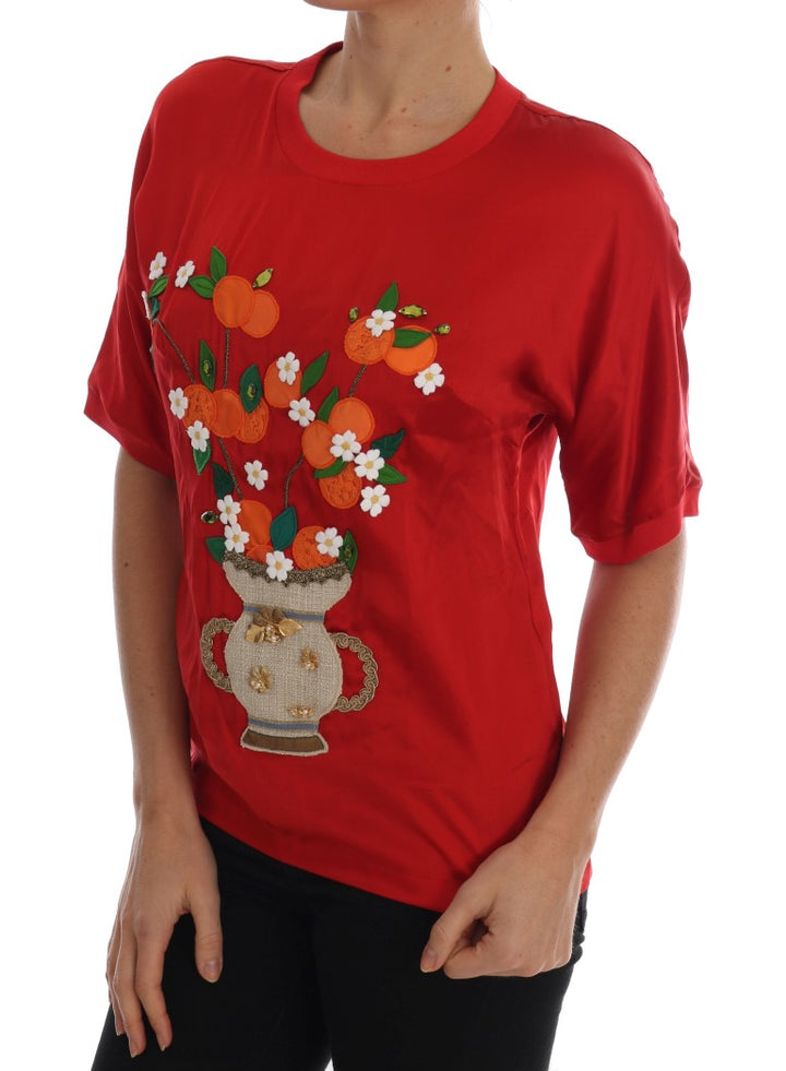 Dolce & Gabbana Jarrón Naranja de Seda Roja con Tapa de Cristal