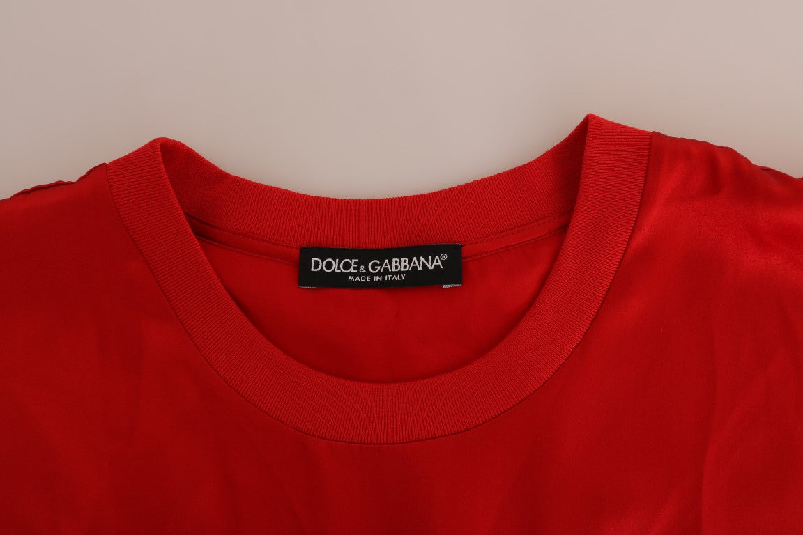 Dolce & Gabbana Haut court en soie rouge, vase orange et cristaux