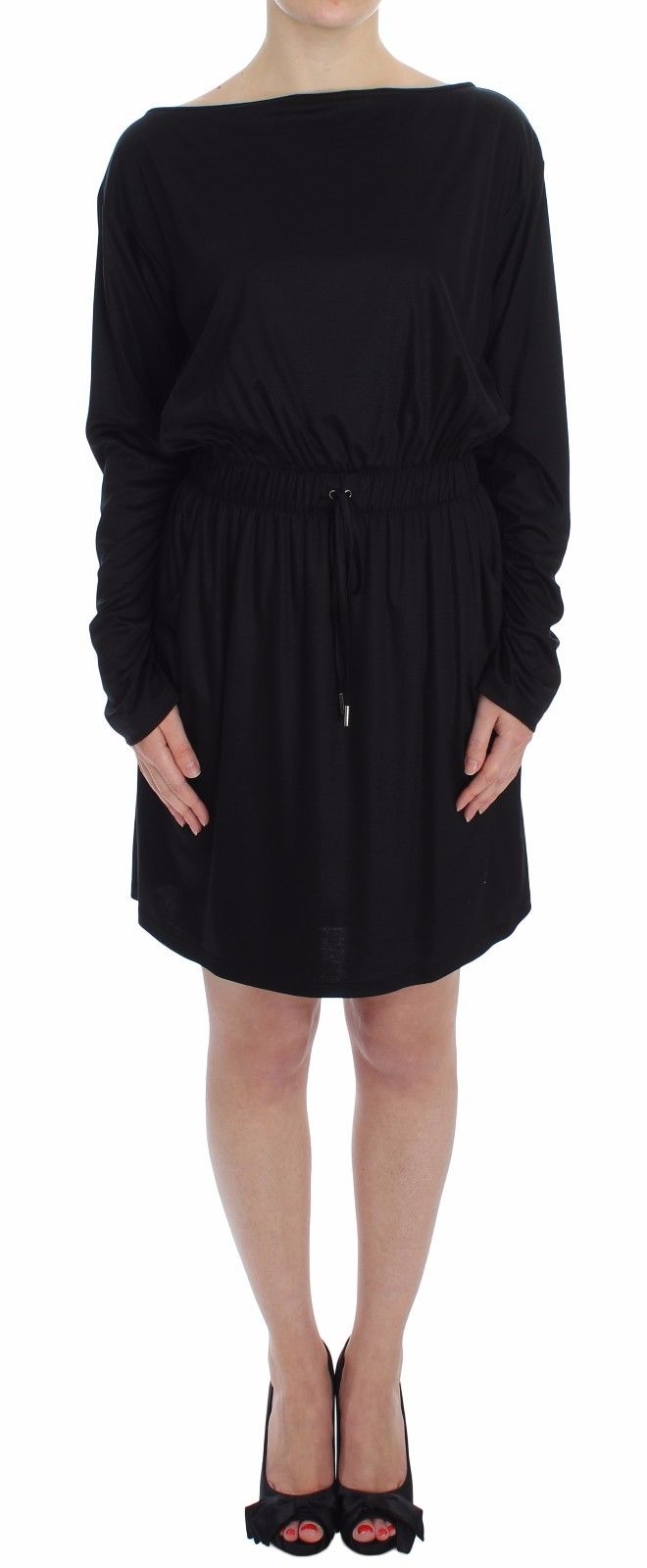 Robe droite Versace Jeans en modal et soie noirs au genou