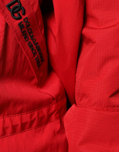 Chaqueta parka para hombre Dolce & Gabbana de nailon rojo con capucha y cremallera completa