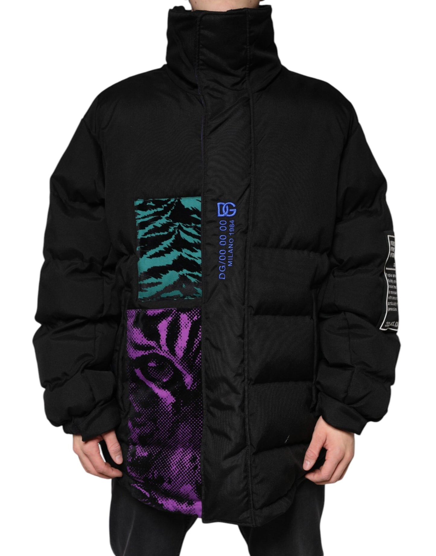 Chaqueta de hombre Dolce & Gabbana de nailon acolchada negra con cremallera completa