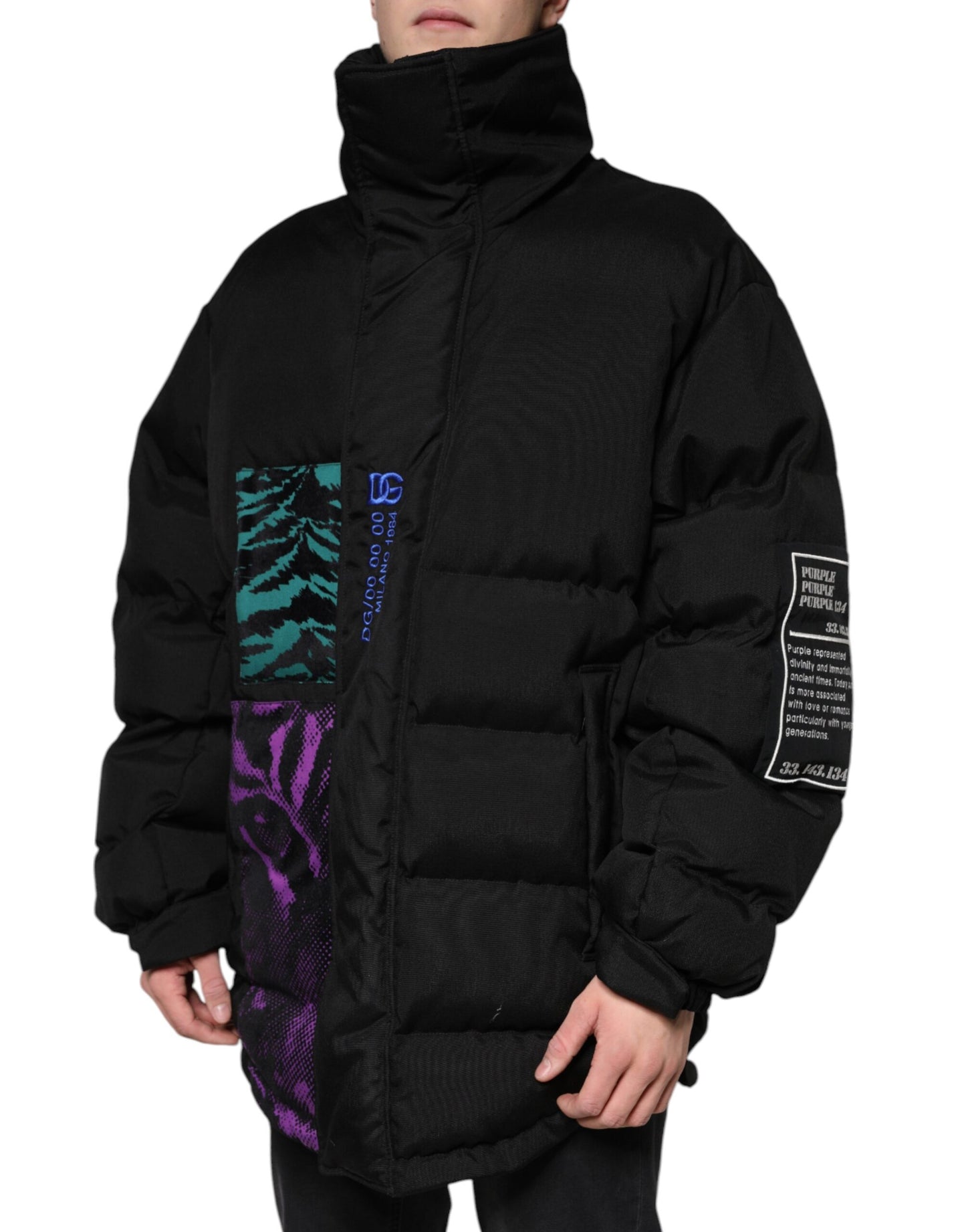 Chaqueta de hombre Dolce & Gabbana de nailon acolchada negra con cremallera completa