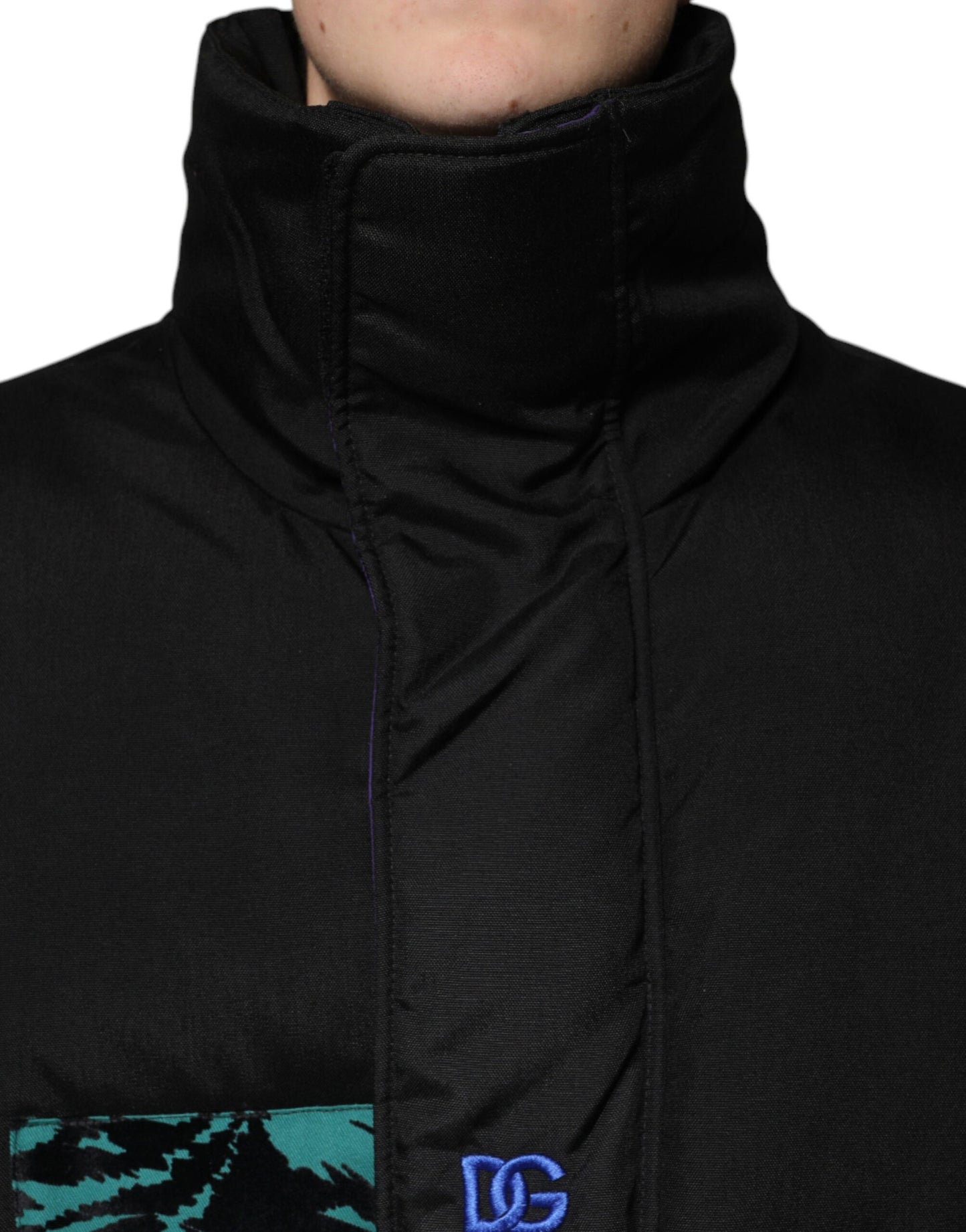Chaqueta de hombre Dolce & Gabbana de nailon acolchada negra con cremallera completa