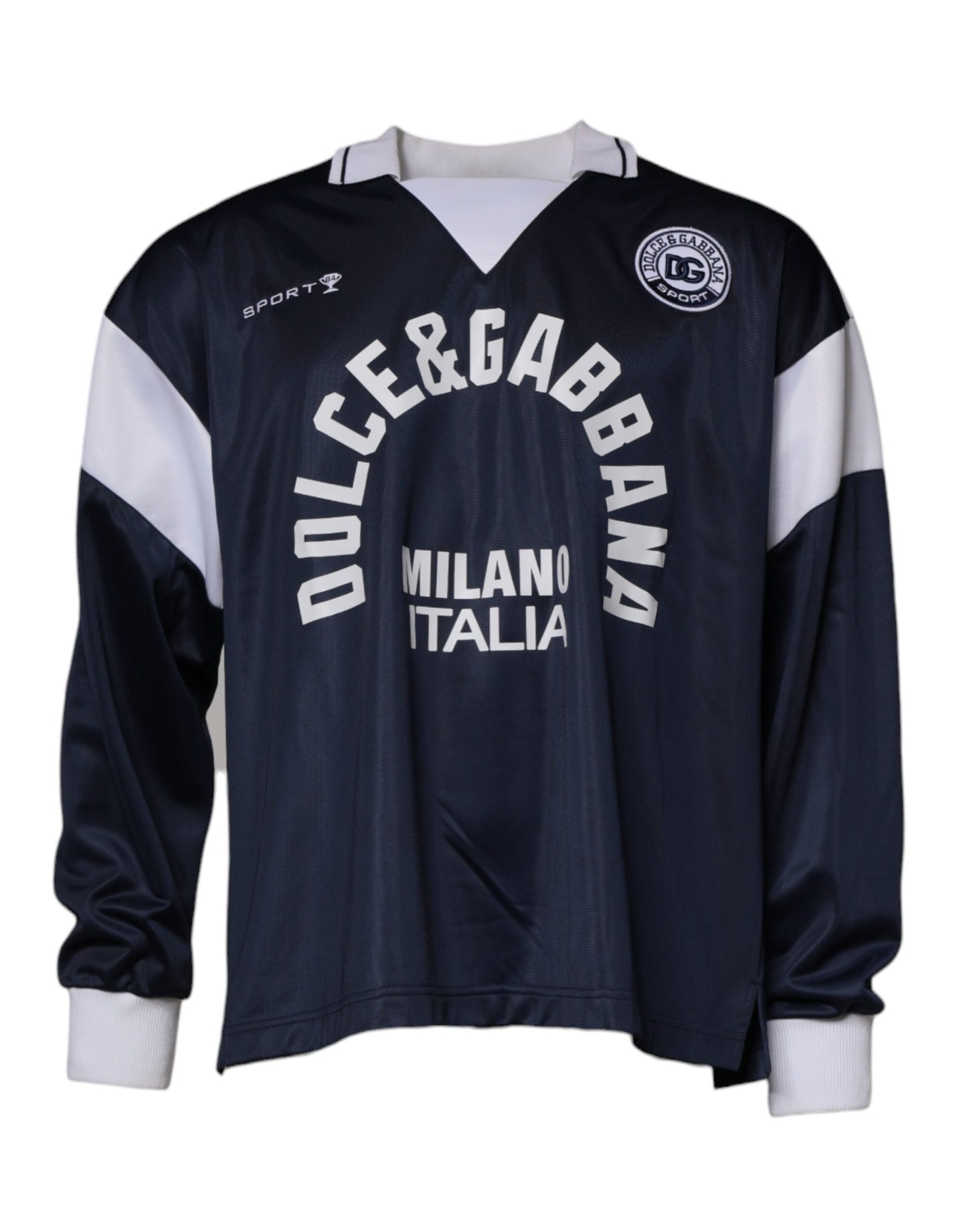 Pull Dolce & Gabbana bleu à col et logo en jersey