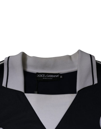 Pull Dolce & Gabbana bleu à col et logo en jersey
