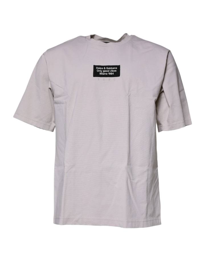 T-shirt Dolce & Gabbana beige à manches courtes et col rond avec logo DG