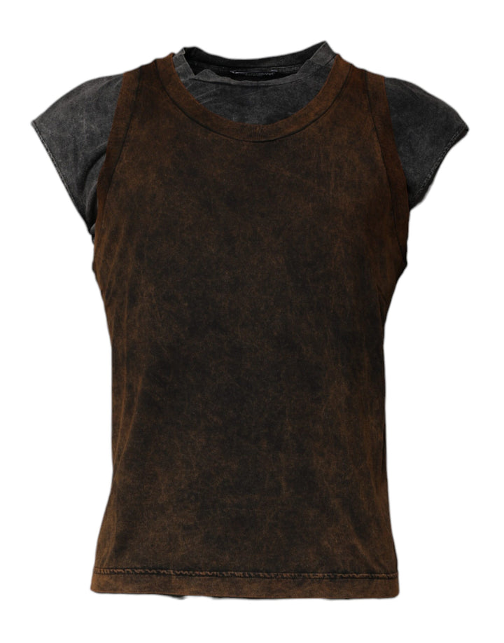 T-shirt sans manches à col rond en coton marron Dolce & Gabbana