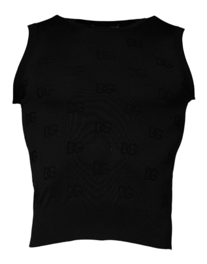 T-shirt sans manches Dolce & Gabbana en soie noire à col rond