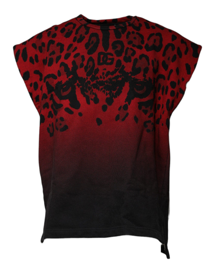 T-shirt sans manches Dolce & Gabbana en coton rouge imprimé léopard