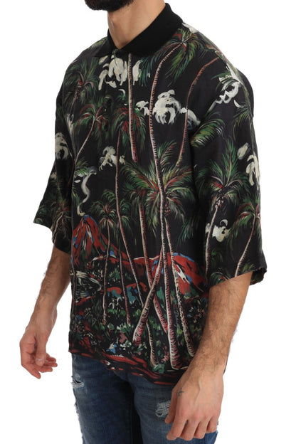 T-shirt Dolce & Gabbana Noir Volcan Sicile à Manches Courtes