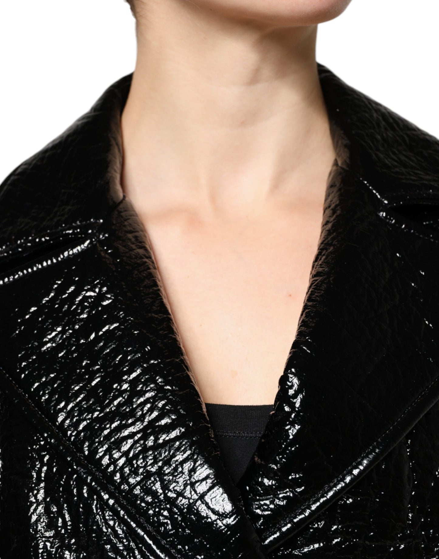 Manteau court à manches longues en cuir noir Dolce & Gabbana