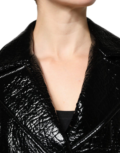 Manteau court à manches longues en cuir noir Dolce & Gabbana