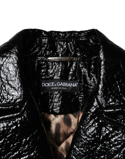 Manteau court à manches longues en cuir noir Dolce & Gabbana