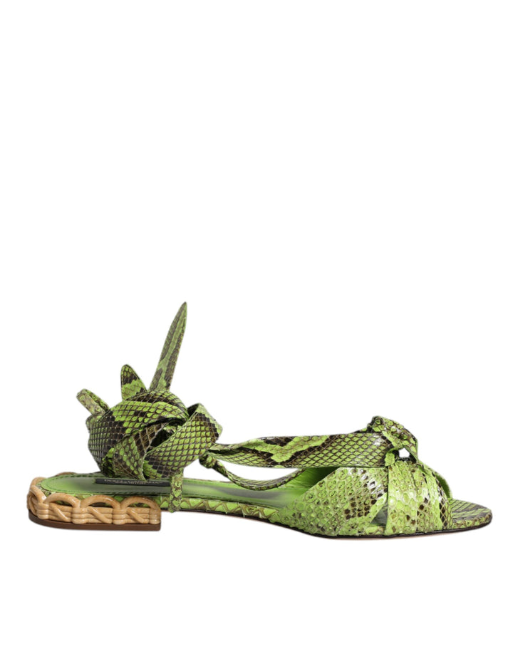 Zapatos Dolce & Gabbana Sandalias con estampado animal verde y tiras al tobillo