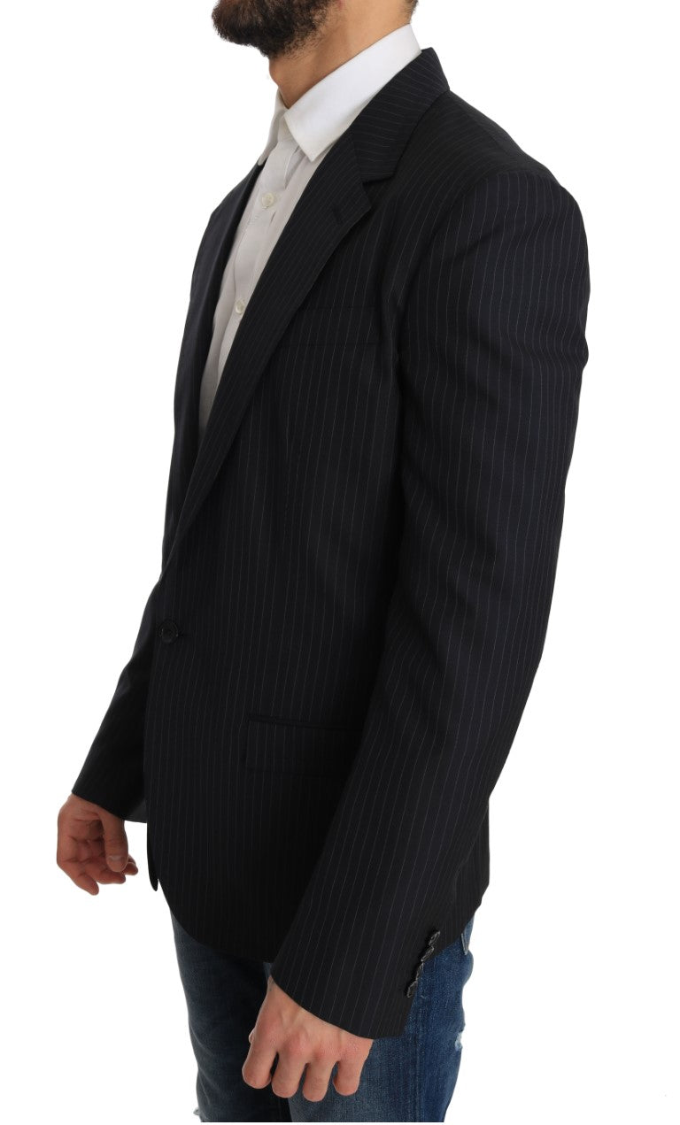 Veste Manteau Blazer Slim en Laine Rayée Grise Dolce & Gabbana