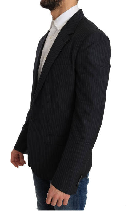 Veste Manteau Blazer Slim en Laine Rayée Grise Dolce & Gabbana