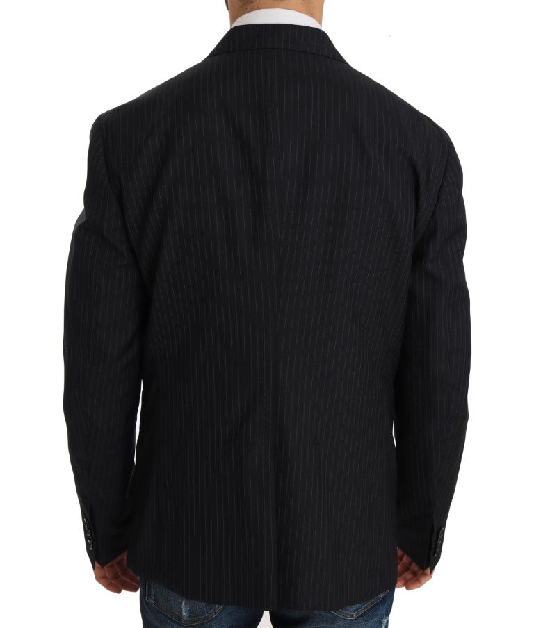Veste Manteau Blazer Slim en Laine Rayée Grise Dolce & Gabbana