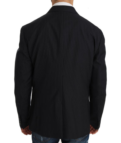 Veste Manteau Blazer Slim en Laine Rayée Grise Dolce & Gabbana