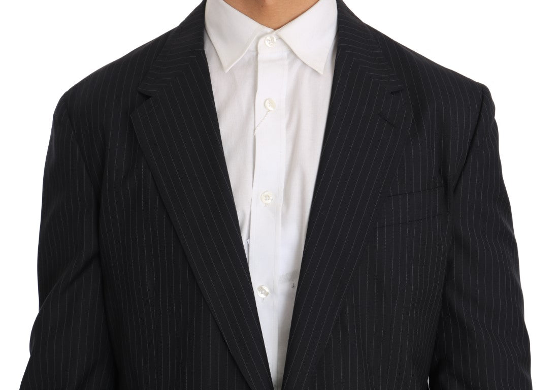 Veste Manteau Blazer Slim en Laine Rayée Grise Dolce & Gabbana
