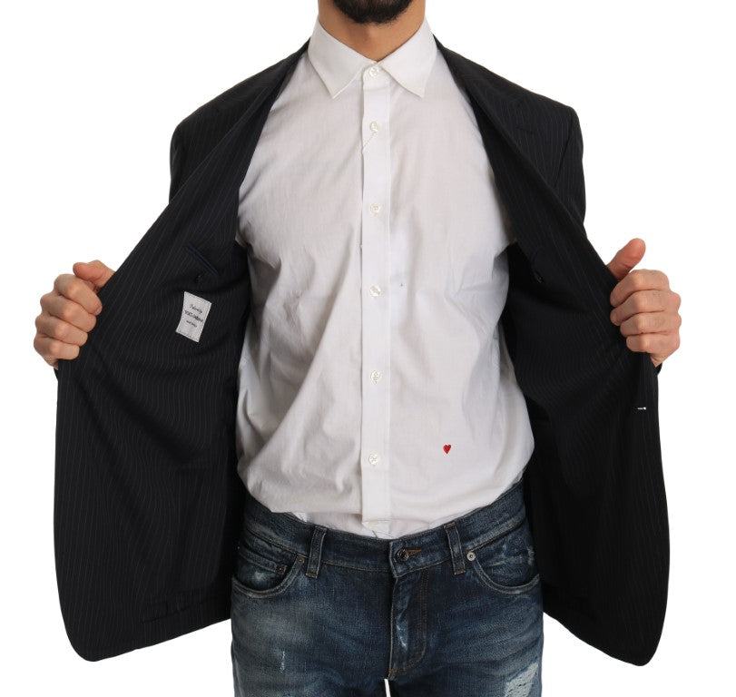 Veste Manteau Blazer Slim en Laine Rayée Grise Dolce & Gabbana