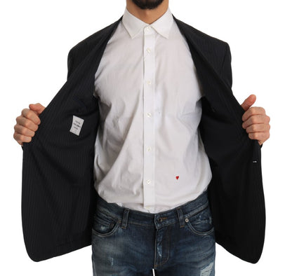 Veste Manteau Blazer Slim en Laine Rayée Grise Dolce & Gabbana