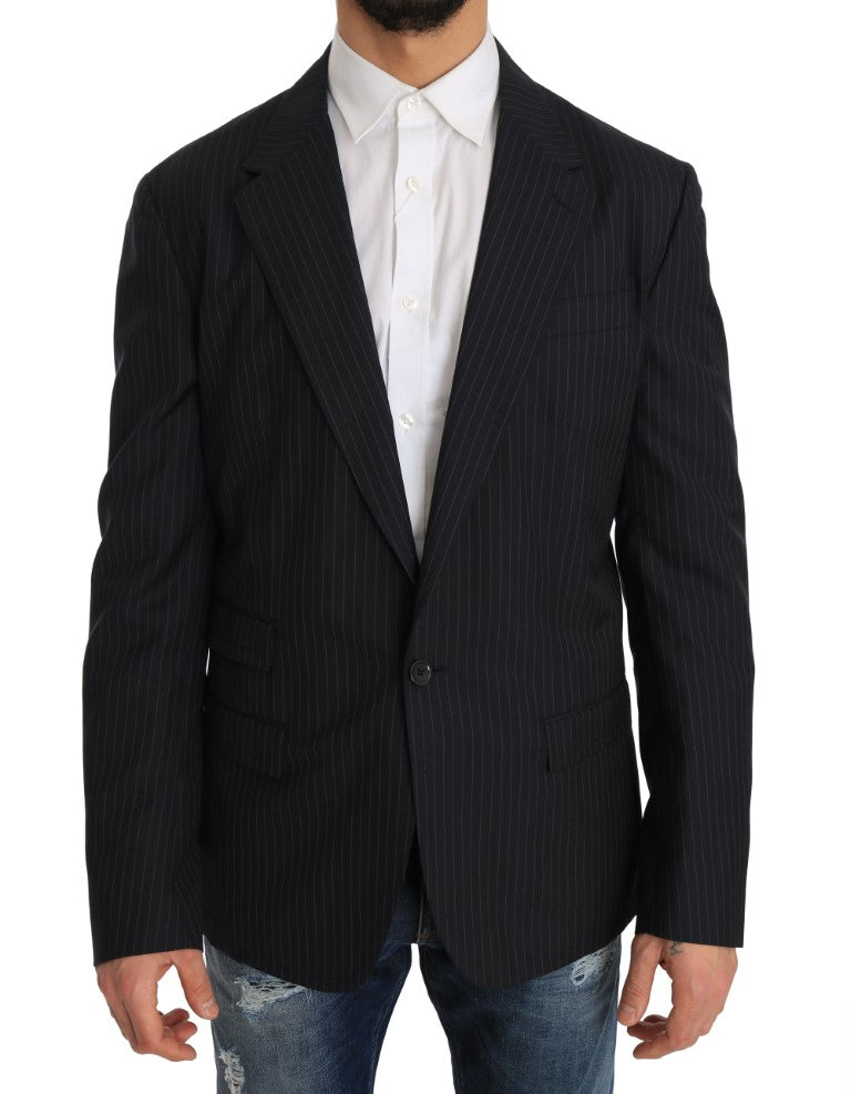 Veste Manteau Blazer Slim en Laine Rayée Grise Dolce & Gabbana