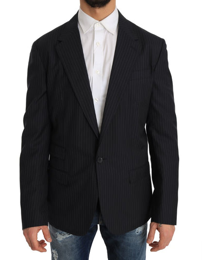 Veste Manteau Blazer Slim en Laine Rayée Grise Dolce & Gabbana