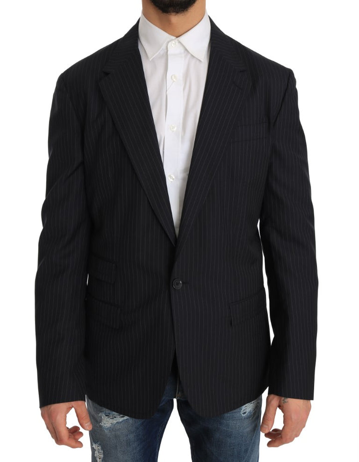 Veste Manteau Blazer Slim en Laine Rayée Grise Dolce & Gabbana