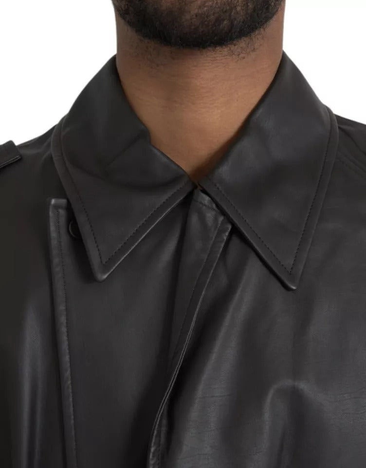 Chaqueta Gabardina Impermeable de Cuero Negro para Hombre Bottega Veneta