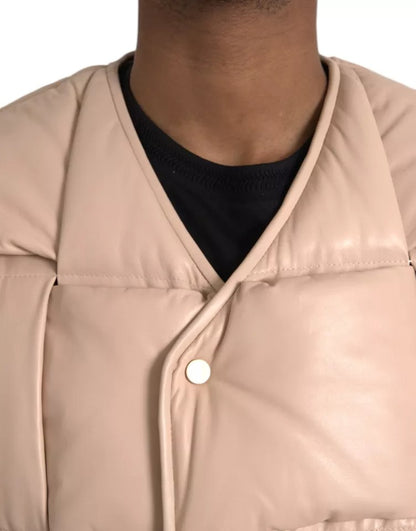 Chaqueta Bottega Veneta Beige Acolchada Sin Mangas de Piel de Becerro