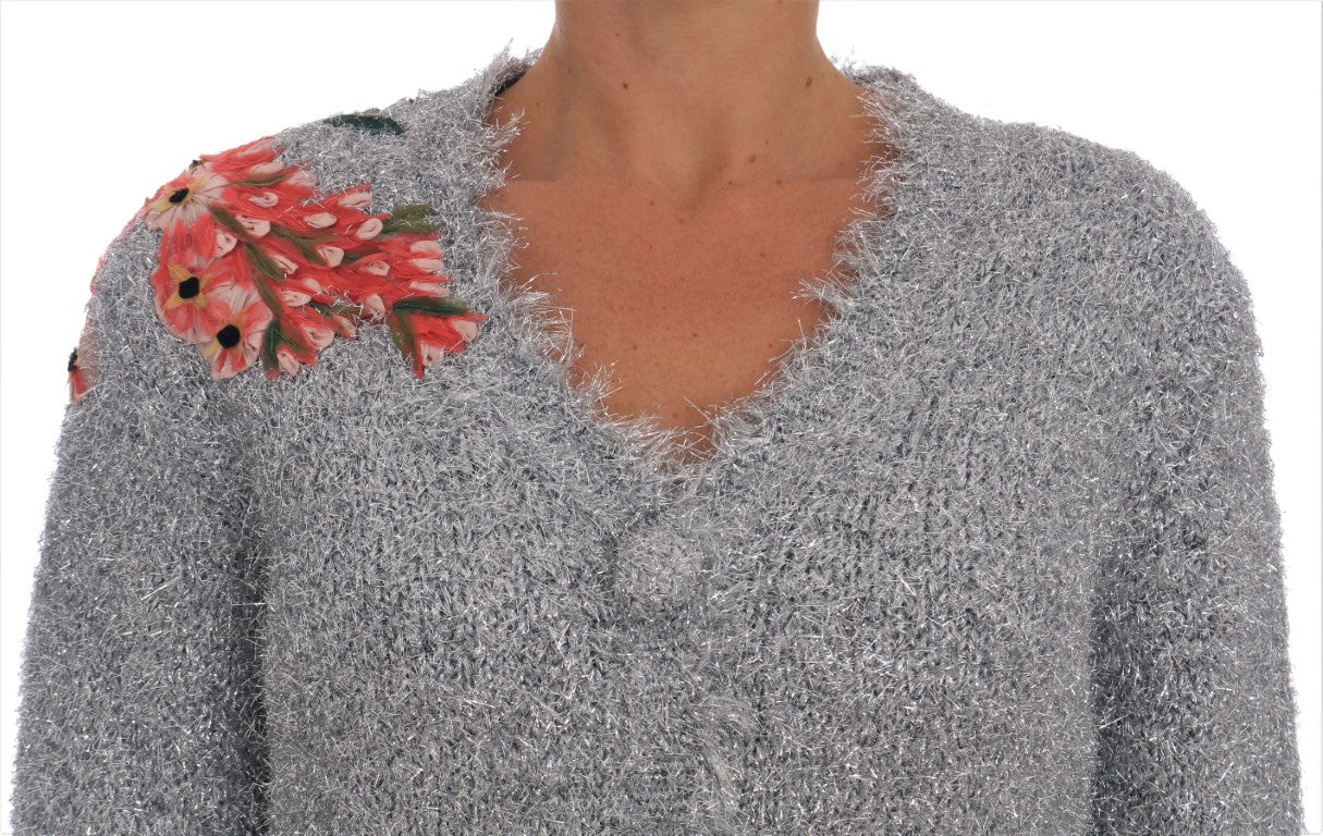 Cardigan Dolce & Gabbana en argent avec applications florales