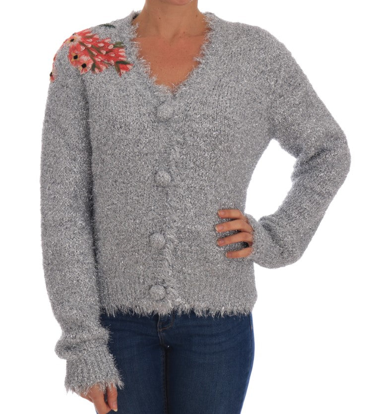 Cardigan Dolce & Gabbana en argent avec applications florales