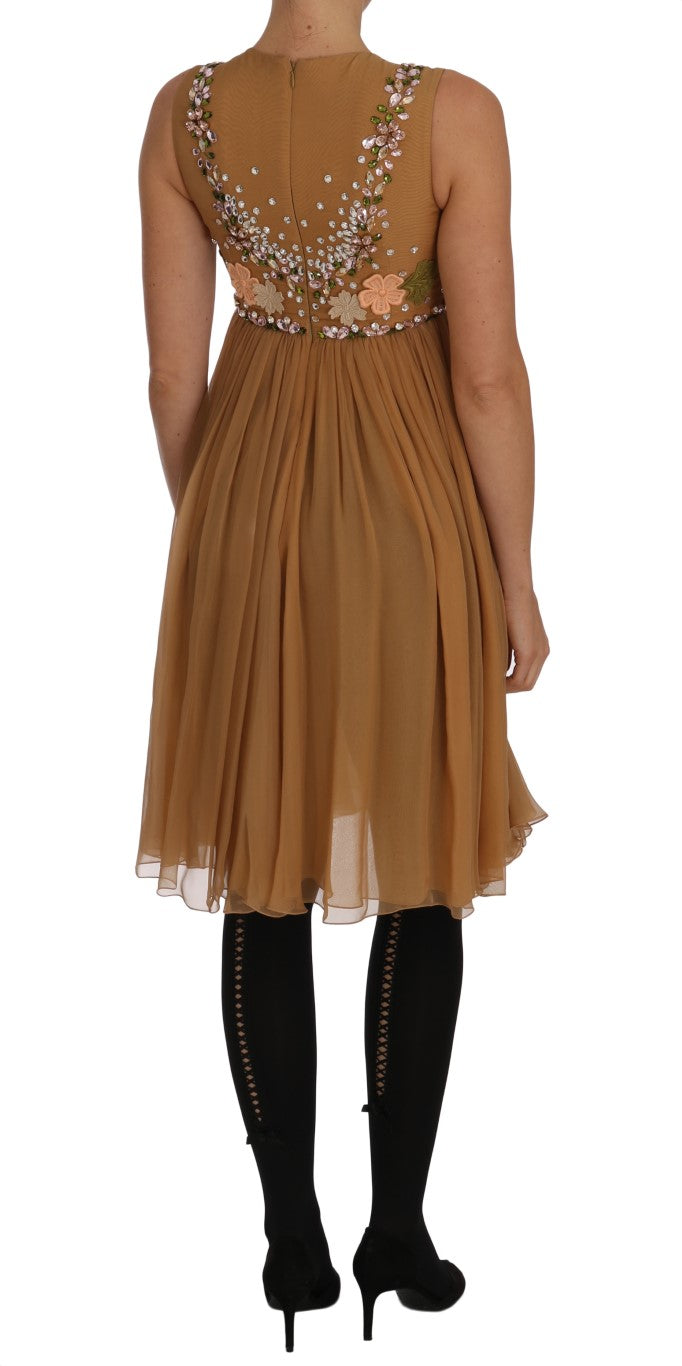 Robe Dolce & Gabbana en soie dorée et cristal, coupe trapèze