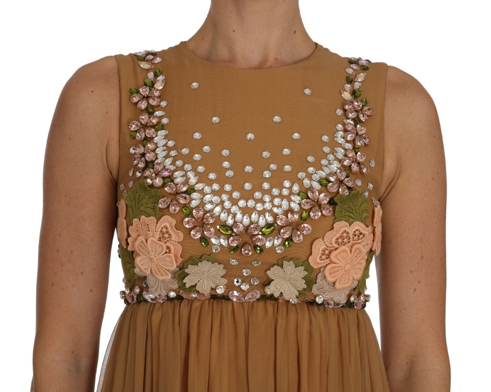 Robe Dolce & Gabbana en soie dorée et cristal, coupe trapèze