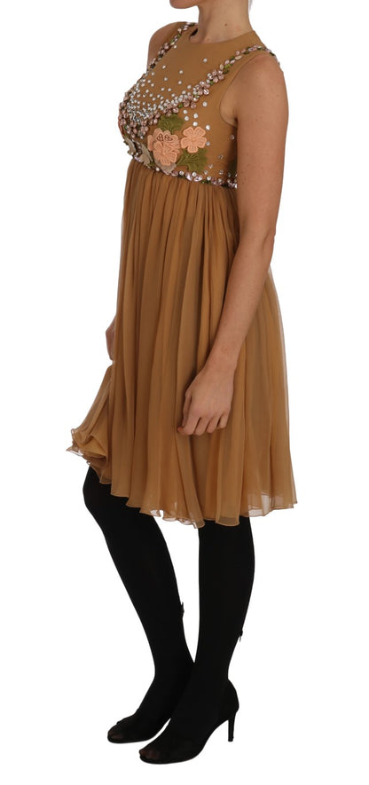 Robe Dolce & Gabbana en soie dorée et cristal, coupe trapèze