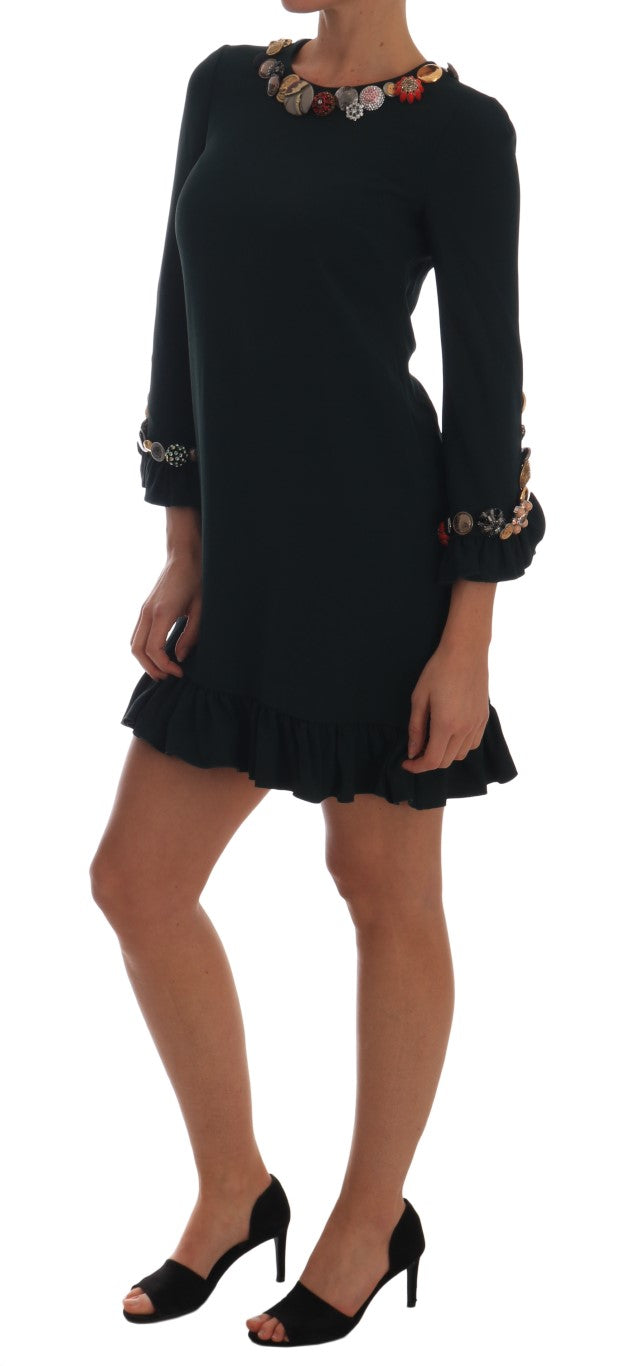 Robe Courte Évasée Dolce & Gabbana en Tissu Stretch Vert Cristal
