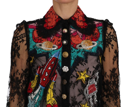 Chemise SPACE en dentelle noire à cristaux Dolce & Gabbana