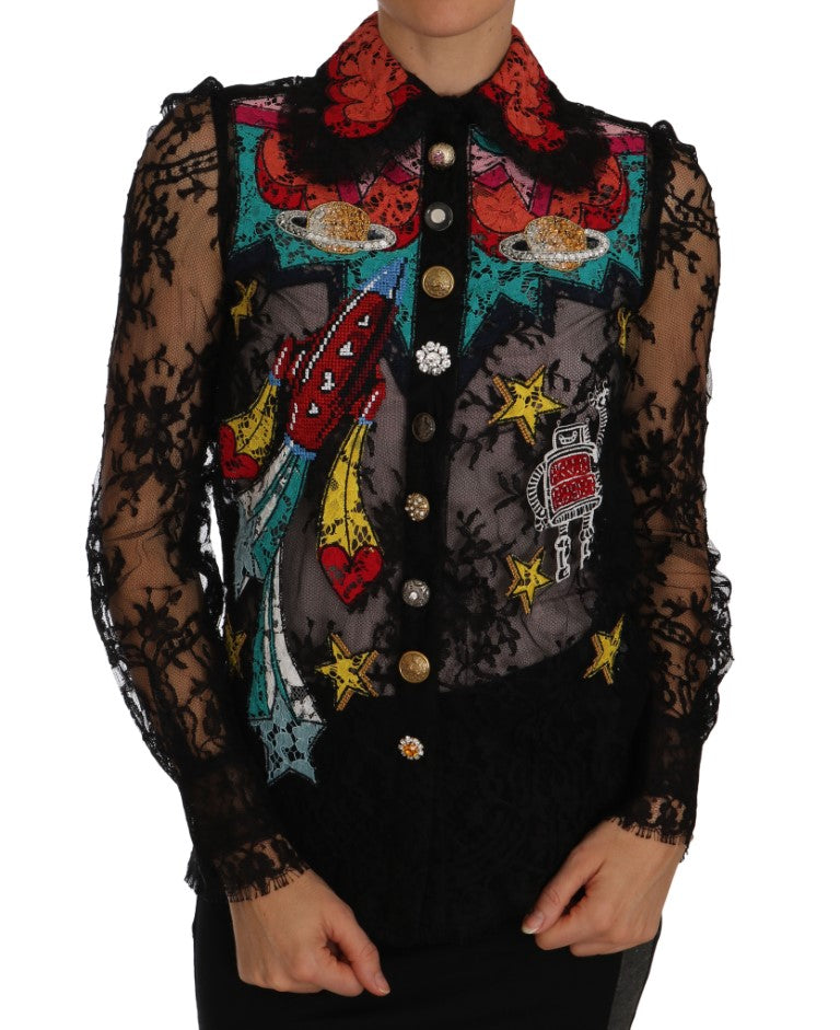 Chemise SPACE en dentelle noire à cristaux Dolce & Gabbana