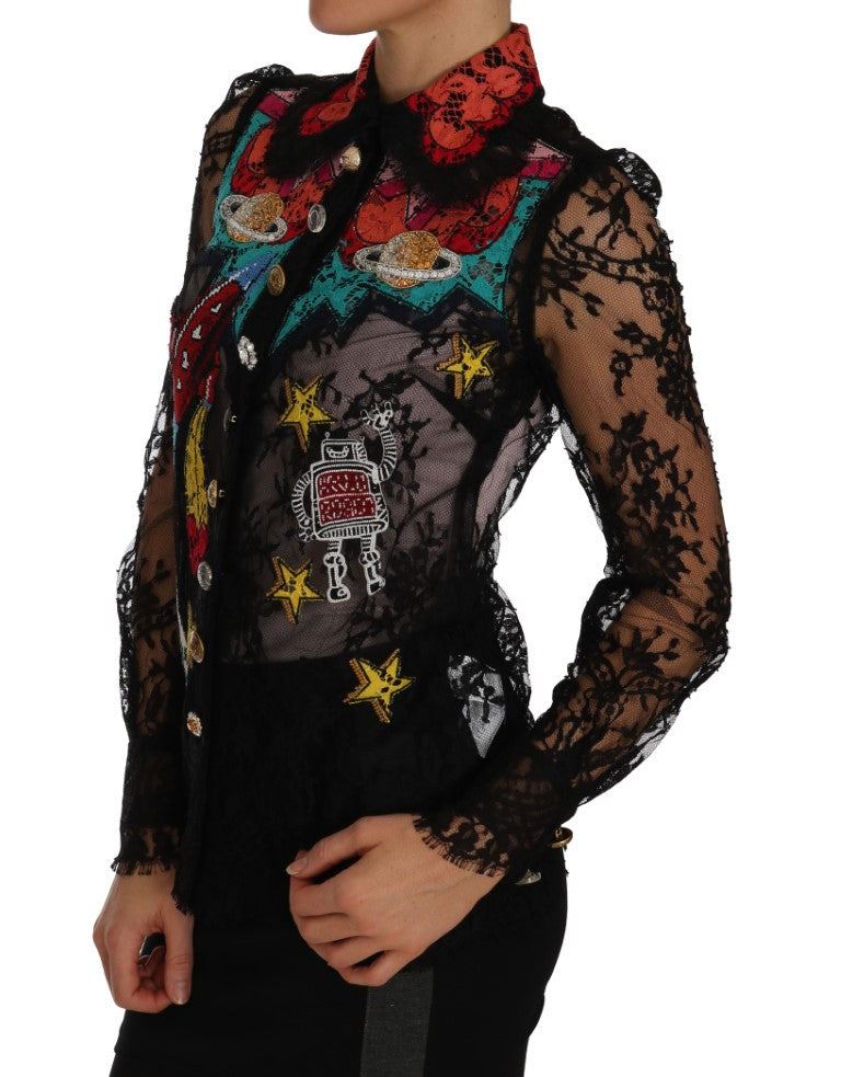 Chemise SPACE en dentelle noire à cristaux Dolce & Gabbana