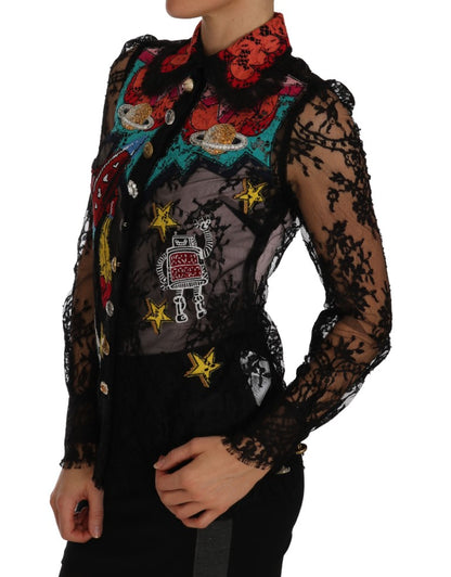 Chemise SPACE en dentelle noire à cristaux Dolce & Gabbana