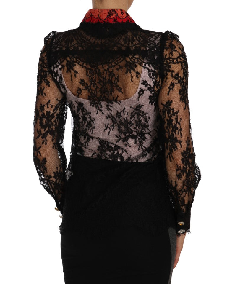 Chemise SPACE en dentelle noire à cristaux Dolce & Gabbana