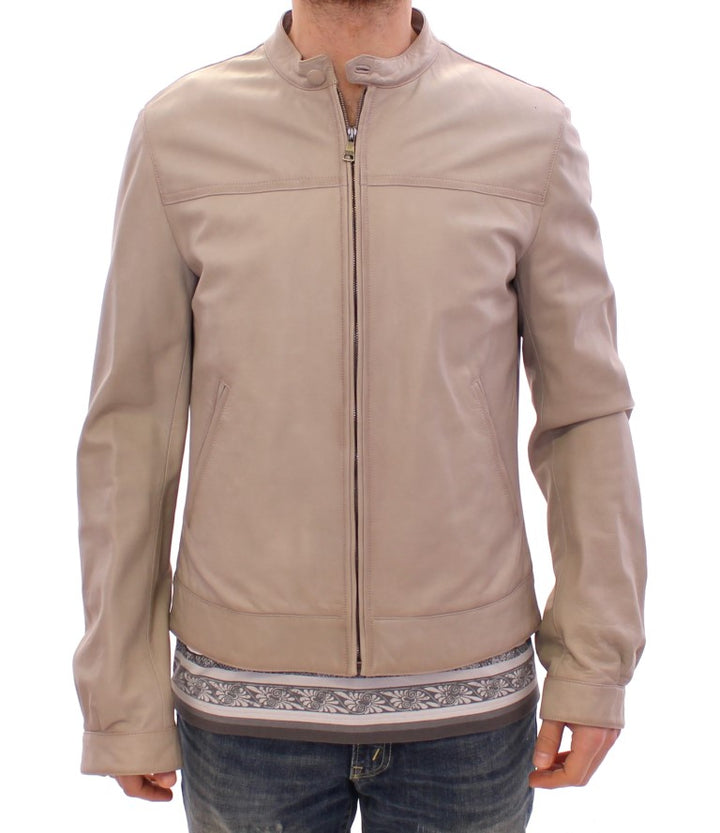 Dolce & Gabbana Blouson de motard en cuir beige
