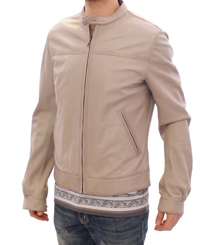 Dolce & Gabbana Blouson de motard en cuir beige