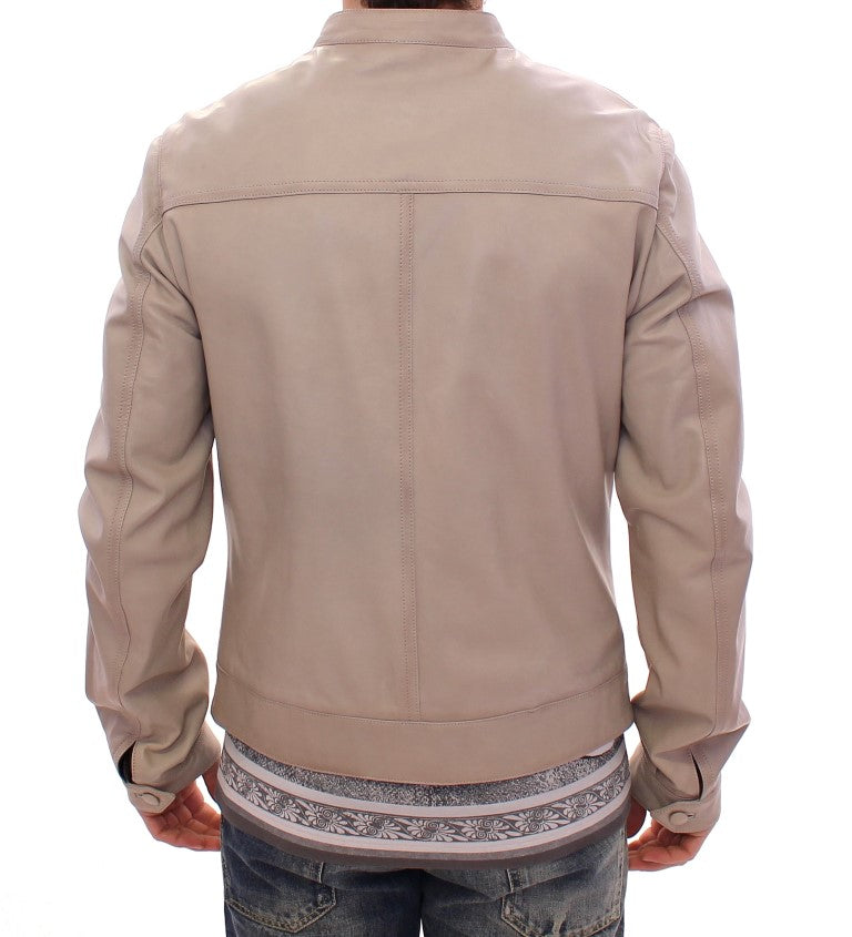 Dolce & Gabbana Blouson de motard en cuir beige