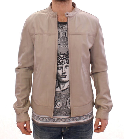 Dolce & Gabbana Blouson de motard en cuir beige
